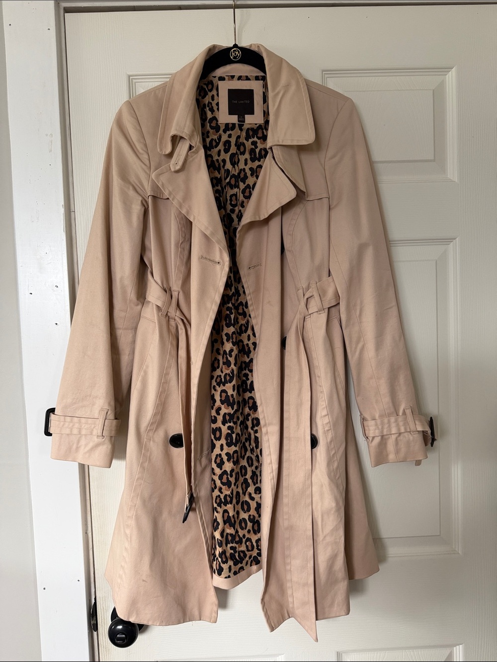 The Limited Beige Trench Coat with Leopard-Print Lining